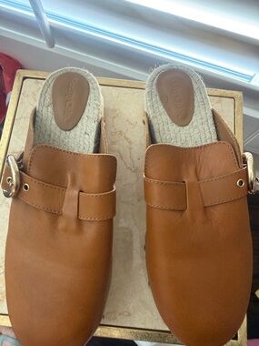 See By Chloe Cognac Leather Slip-On Mule Clogs with Buckle